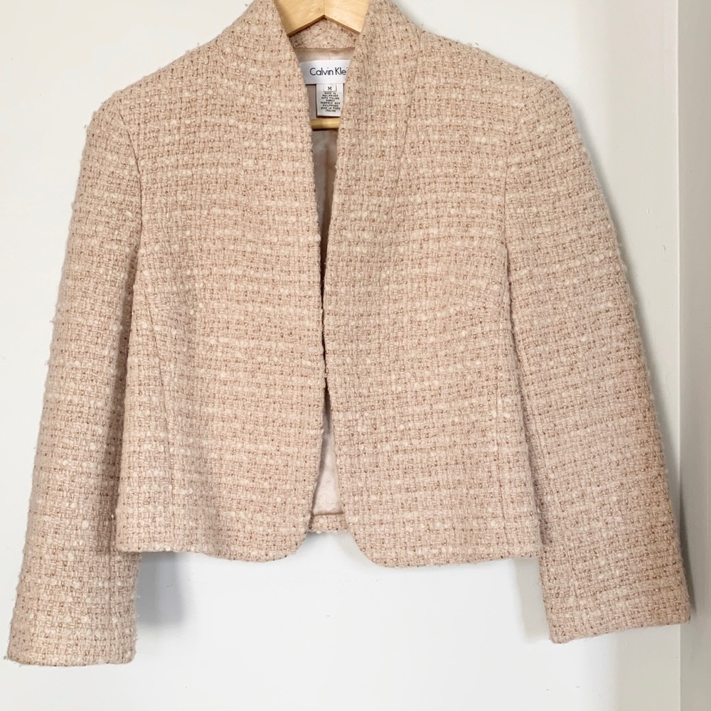 Calvin Klein Boucle Wool open front Blazer